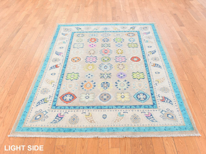 5'0" x 6'4" New Hand Knotted Beige Wool Rectangle Oriental Rug - MOA10278766