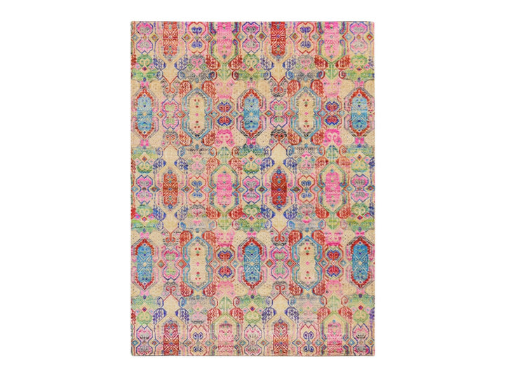 5'0" x 6'10" New Hand Knotted Multicolored Wool & Silk Rectangle Oriental Rug - MOA10278767