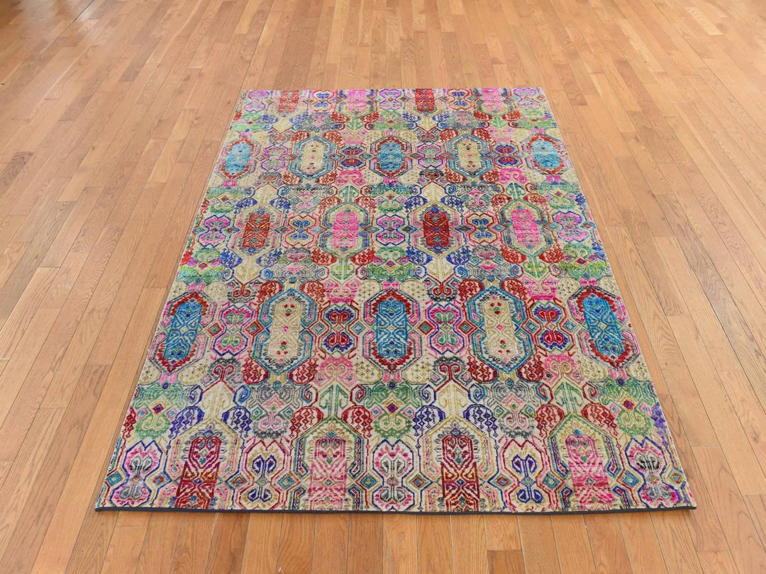 5'0" x 6'10" New Hand Knotted Multicolored Wool & Silk Rectangle Oriental Rug - MOA10278767
