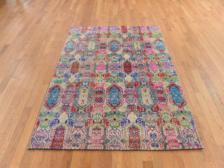 5'0" x 6'10" New Hand Knotted Multicolored Wool & Silk Rectangle Oriental Rug - MOA10278767