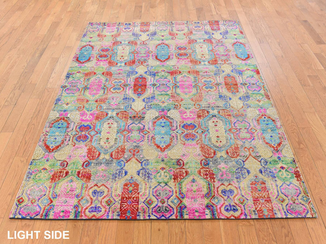 5'0" x 6'10" New Hand Knotted Multicolored Wool & Silk Rectangle Oriental Rug - MOA10278767