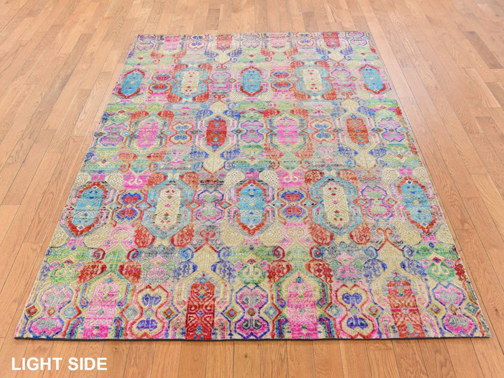 5'0" x 6'10" New Hand Knotted Multicolored Wool & Silk Rectangle Oriental Rug - MOA10278767