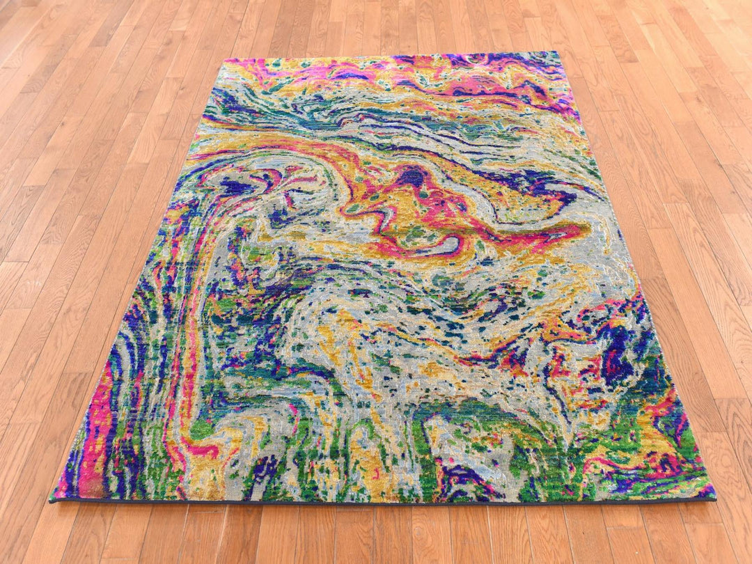 4'9" x 6'7" New Hand Knotted Multicolored Wool & Silk Rectangle Oriental Rug - MOA10278768