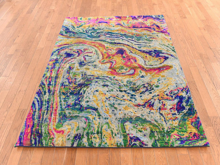 4'9" x 6'7" New Hand Knotted Multicolored Wool & Silk Rectangle Oriental Rug - MOA10278768