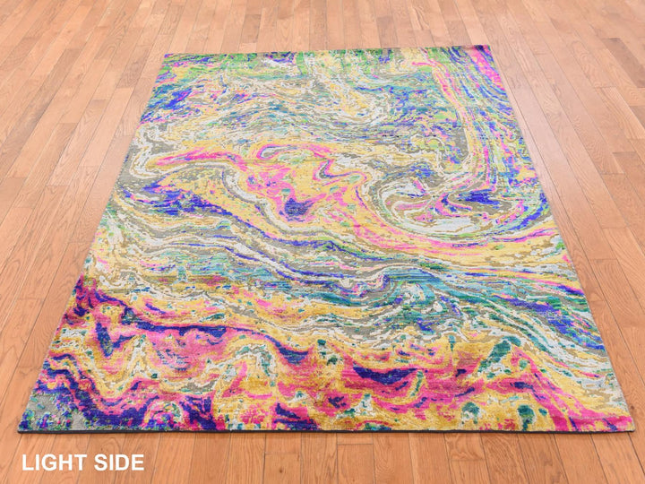 4'9" x 6'7" New Hand Knotted Multicolored Wool & Silk Rectangle Oriental Rug - MOA10278768