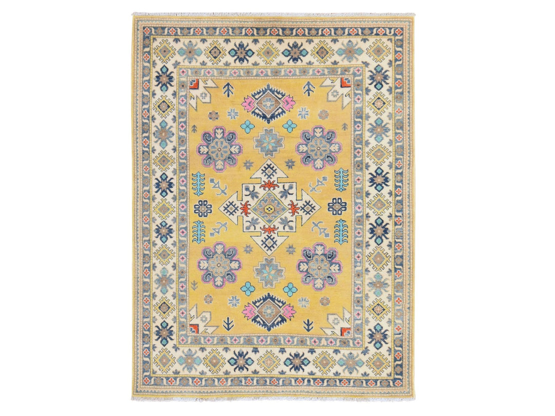 4'10" x 6'6" New Hand Knotted Yellow Wool Rectangle Oriental Rug - MOA10278770