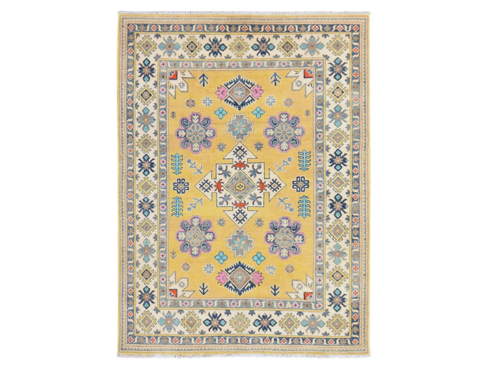 4'10" x 6'6" New Hand Knotted Yellow Wool Rectangle Oriental Rug - MOA10278770