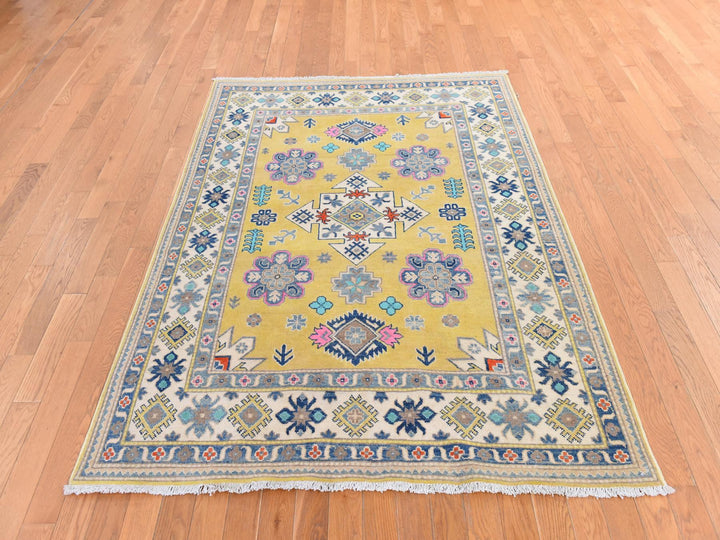 4'10" x 6'6" New Hand Knotted Yellow Wool Rectangle Oriental Rug - MOA10278770