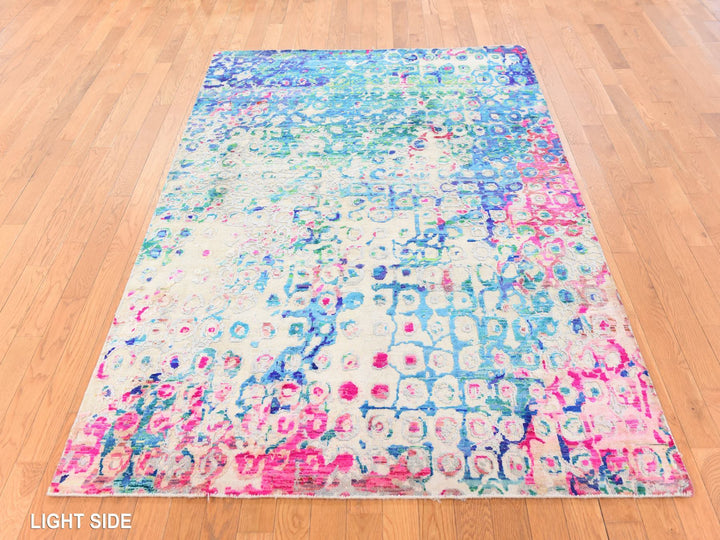 5'0" x 7'3" New Hand Knotted Blue Sari Silk Rectangle Oriental Rug - MOA10278772