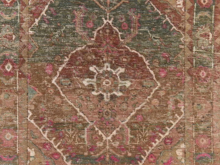 3'7" x 12'3" Vintage Hand Knotted Green Wool Runner Oriental Rug - MOA10278773