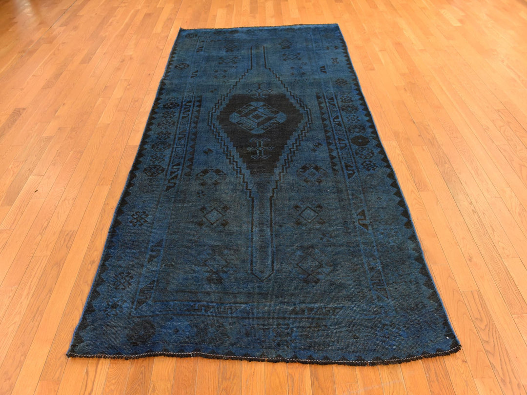5'0" x 10'0" Vintage Hand Knotted Overdyed Wool Runner Oriental Rug - MOA10278774