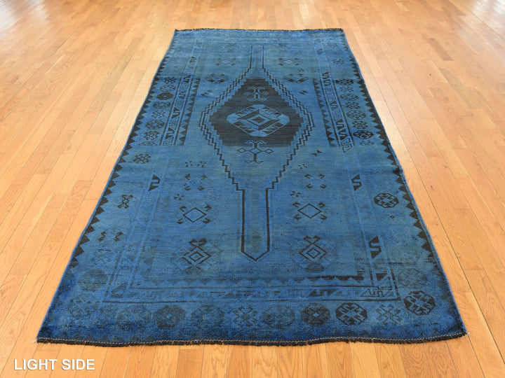 5'0" x 10'0" Vintage Hand Knotted Overdyed Wool Runner Oriental Rug - MOA10278774