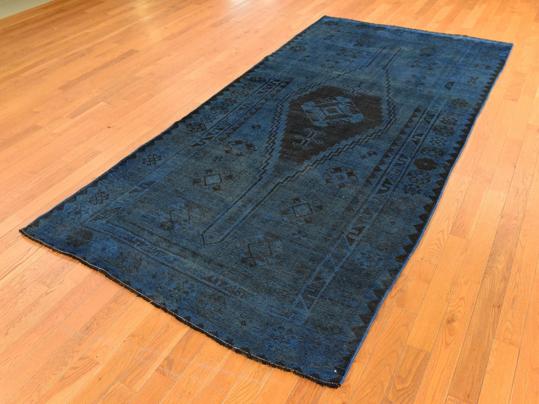 5'0" x 10'0" Vintage Hand Knotted Overdyed Wool Runner Oriental Rug - MOA10278774