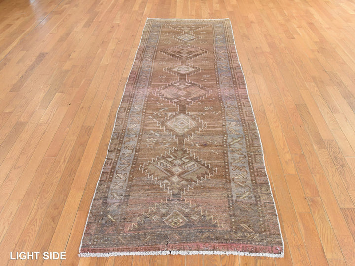 3'3" x 9'8" Vintage Hand Knotted Brown Wool Runner Oriental Rug - MOA10278778