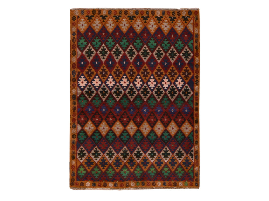 4'1" x 5'9" New Hand Knotted Red Wool Rectangle Oriental Rug - MOA10278780