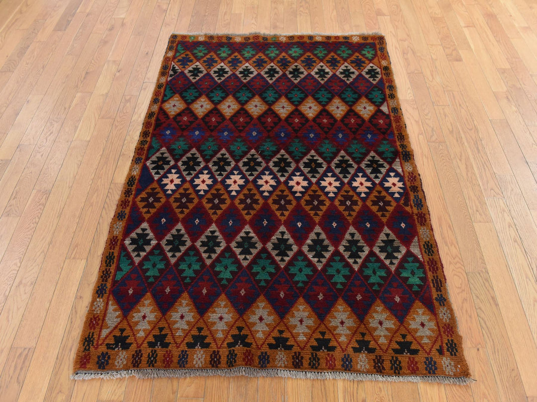 4'1" x 5'9" New Hand Knotted Red Wool Rectangle Oriental Rug - MOA10278780