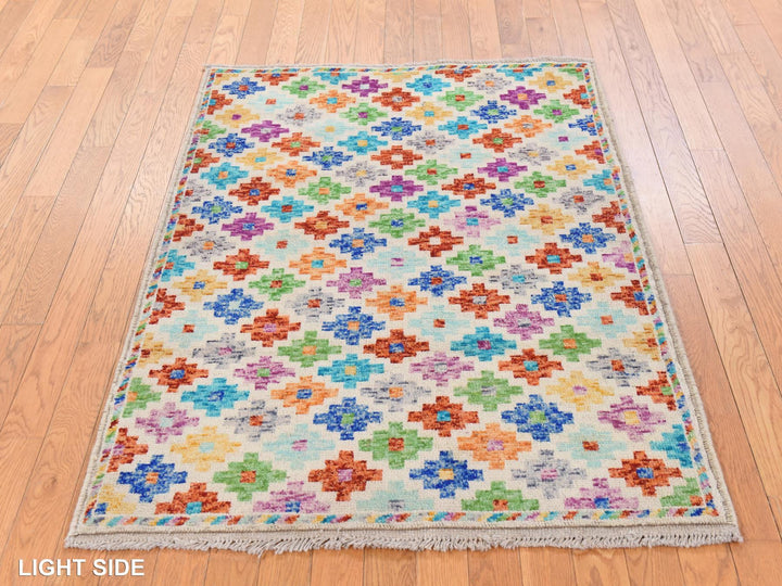 3'6" x 4'10" New Hand Knotted Ivory Wool Rectangle Oriental Rug - MOA10278781