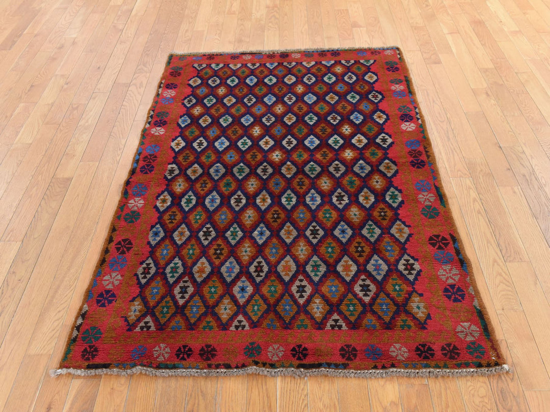4'0" x 6'1" New Hand Knotted Red Wool Rectangle Oriental Rug - MOA10278783