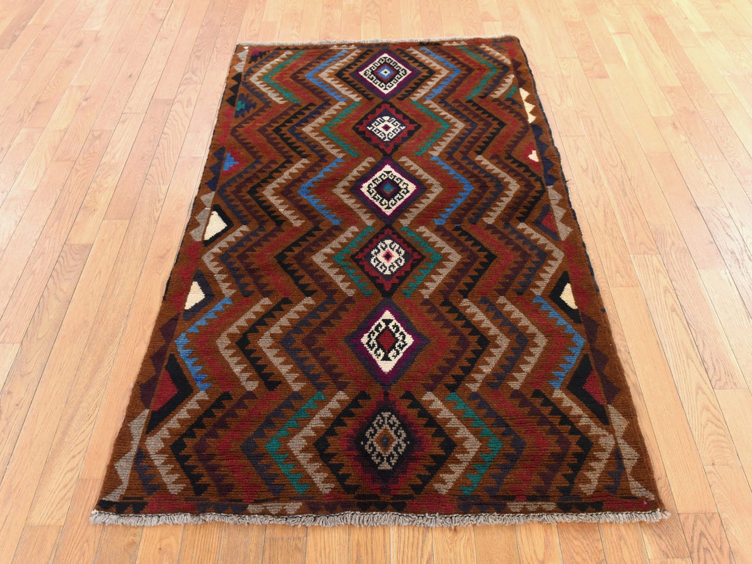 3'7" x 6'1" New Hand Knotted Brown Wool Rectangle Oriental Rug - MOA10278784