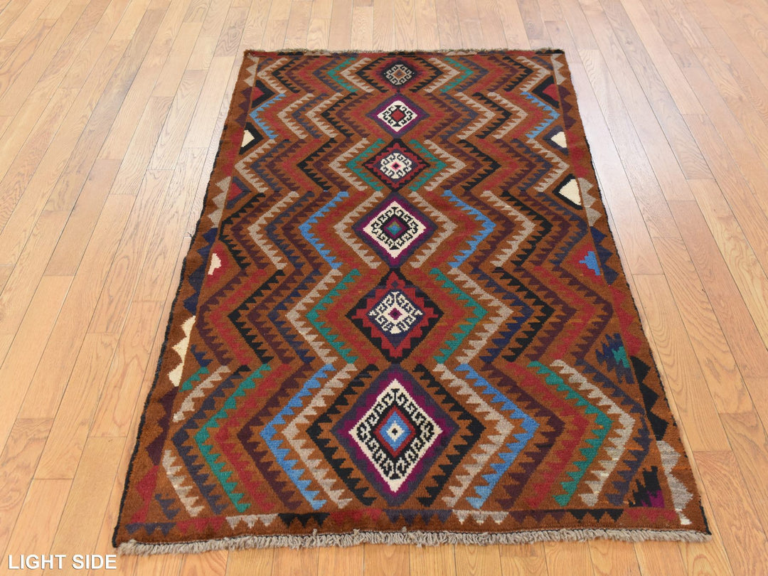 3'7" x 6'1" New Hand Knotted Brown Wool Rectangle Oriental Rug - MOA10278784