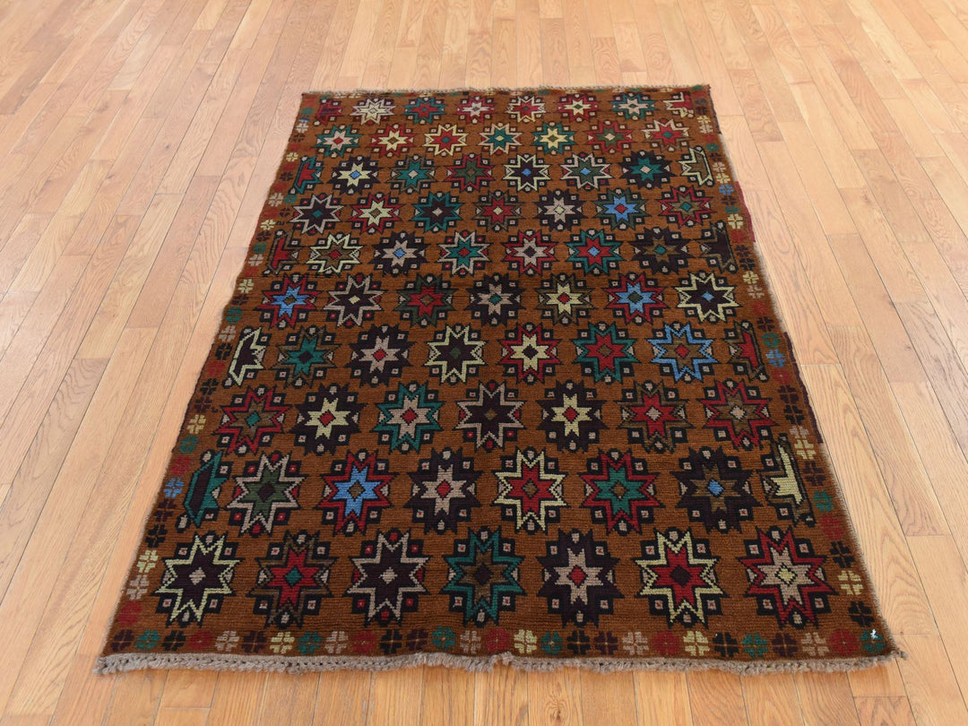 4'1" x 6'1" New Hand Knotted Brown Wool Rectangle Oriental Rug - MOA10278785