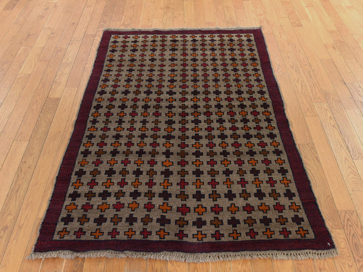 4'0" x 5'8" New Hand Knotted Beige Wool Rectangle Oriental Rug - MOA10278787
