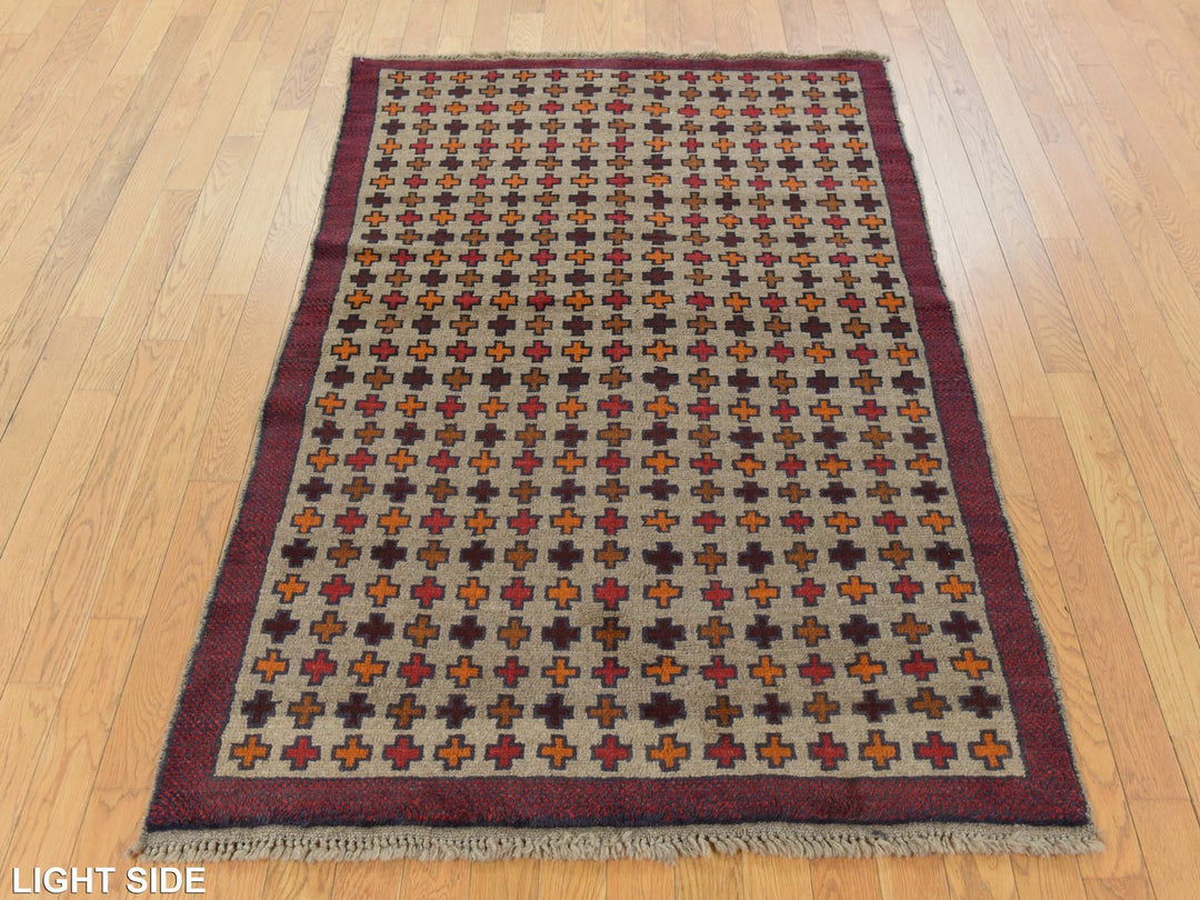 4'0" x 5'8" New Hand Knotted Beige Wool Rectangle Oriental Rug - MOA10278787