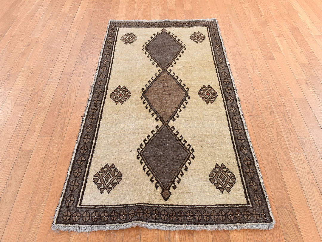 3'5" x 6'4" New Hand Knotted Ivory Wool Rectangle Oriental Rug - MOA10278788