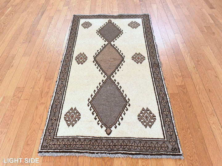 3'5" x 6'4" New Hand Knotted Ivory Wool Rectangle Oriental Rug - MOA10278788