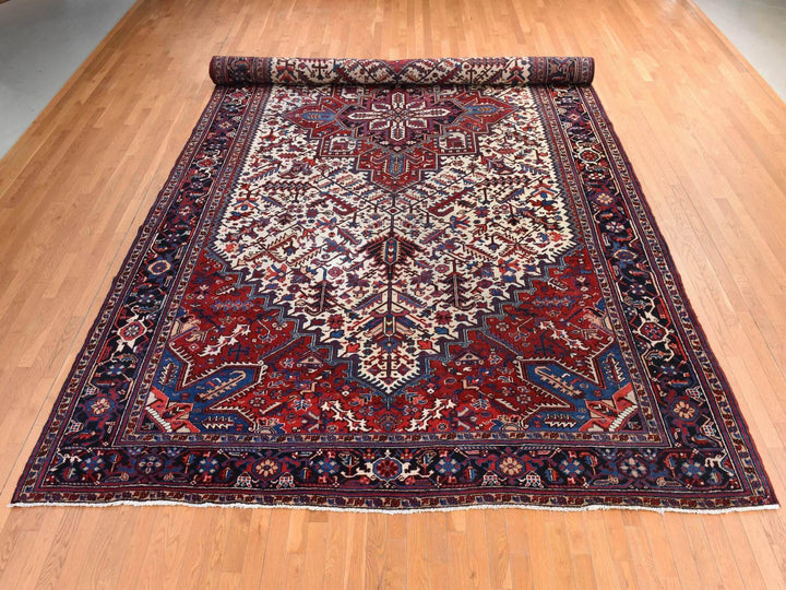 10'10" x 19'3" Vintage Hand Knotted Ivory Wool Rectangle Oriental Rug - MOA10278789