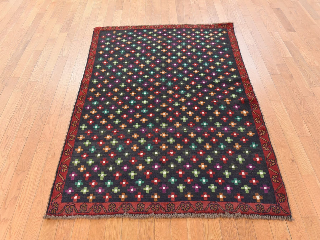 4'3" x 6'0" New Hand Knotted Black Wool Rectangle Oriental Rug - MOA10278791