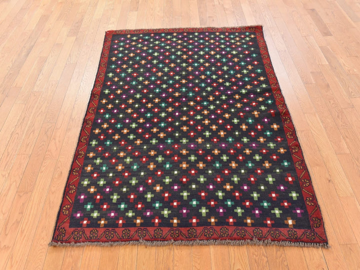 4'3" x 6'0" New Hand Knotted Black Wool Rectangle Oriental Rug - MOA10278791