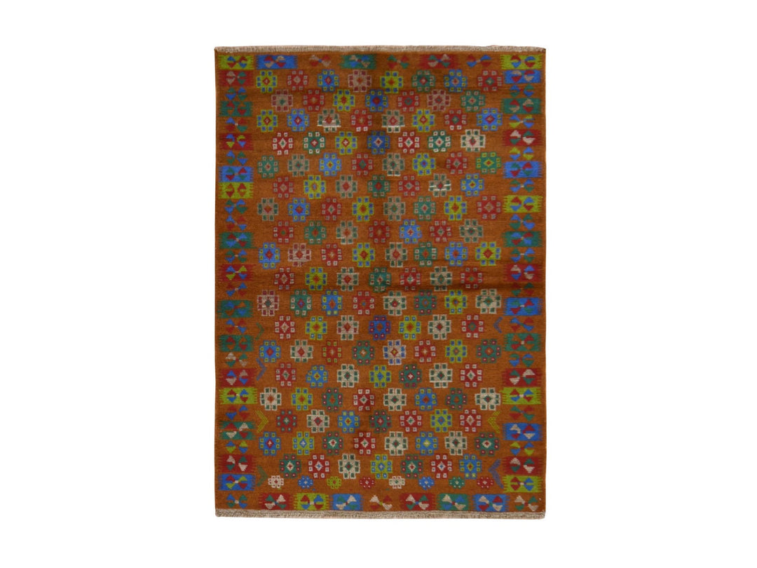 4'1" x 5'9" New Hand Knotted Brown Wool Rectangle Oriental Rug - MOA10278795