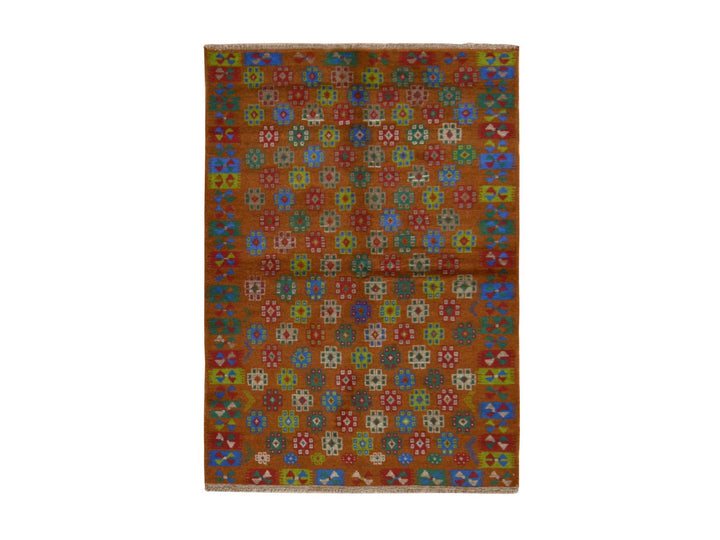 4'1" x 5'9" New Hand Knotted Brown Wool Rectangle Oriental Rug - MOA10278795