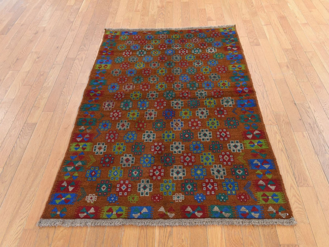 4'1" x 5'9" New Hand Knotted Brown Wool Rectangle Oriental Rug - MOA10278795