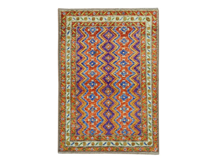 4'0" x 5'10" New Hand Knotted Orange Wool Rectangle Oriental Rug - MOA10278798
