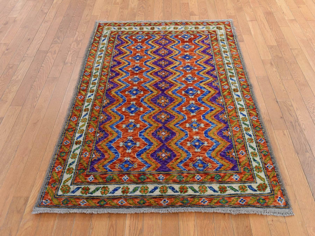 4'0" x 5'10" New Hand Knotted Orange Wool Rectangle Oriental Rug - MOA10278798