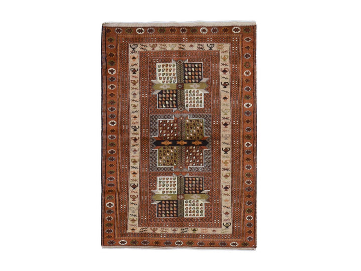4'0" x 5'10" Vintage Hand Knotted Brown Wool Rectangle Oriental Rug - MOA10278799