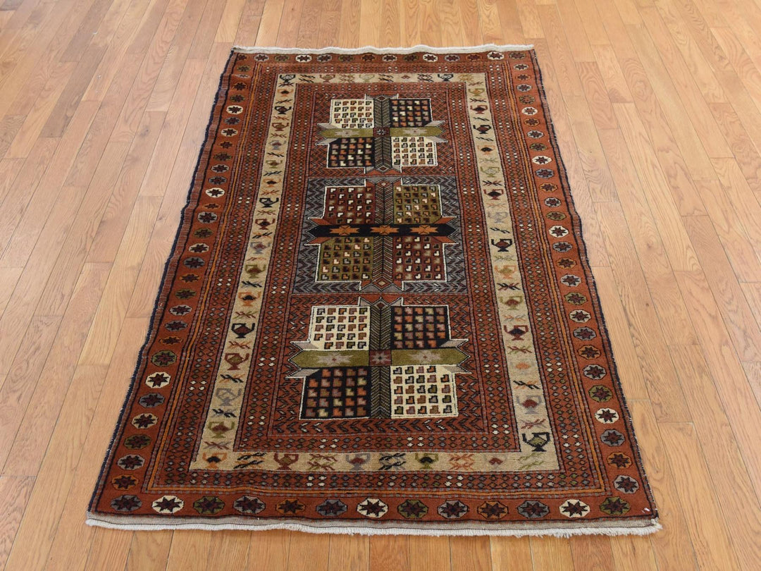 4'0" x 5'10" Vintage Hand Knotted Brown Wool Rectangle Oriental Rug - MOA10278799