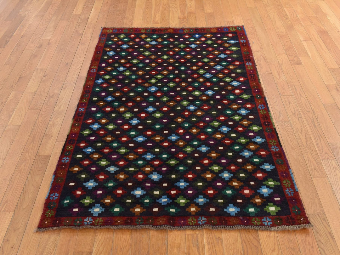 4'1" x 6'0" New Hand Knotted Black Wool Rectangle Oriental Rug - MOA10278800