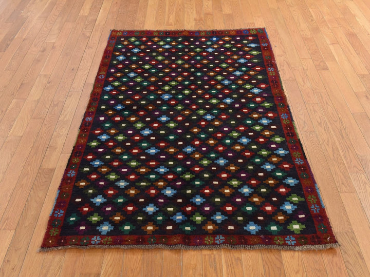 4'1" x 6'0" New Hand Knotted Black Wool Rectangle Oriental Rug - MOA10278800