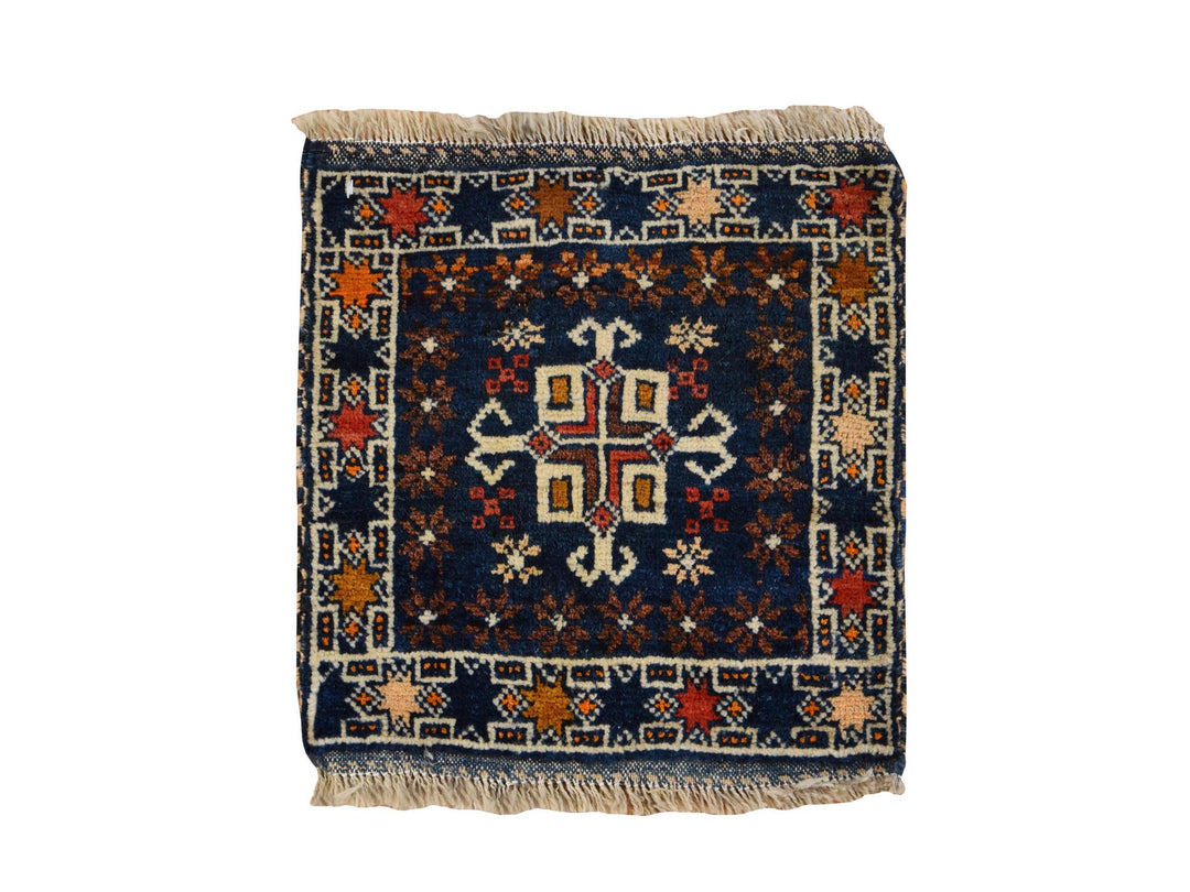 1'3" x 1'4" Vintage Hand Knotted Blue Wool Square Oriental Rug - MOA10278804