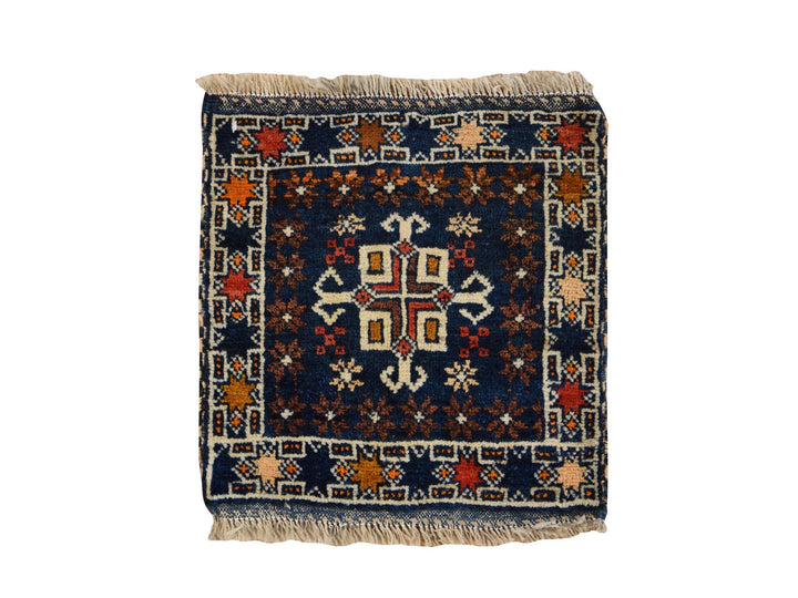 1'3" x 1'4" Vintage Hand Knotted Blue Wool Square Oriental Rug - MOA10278804