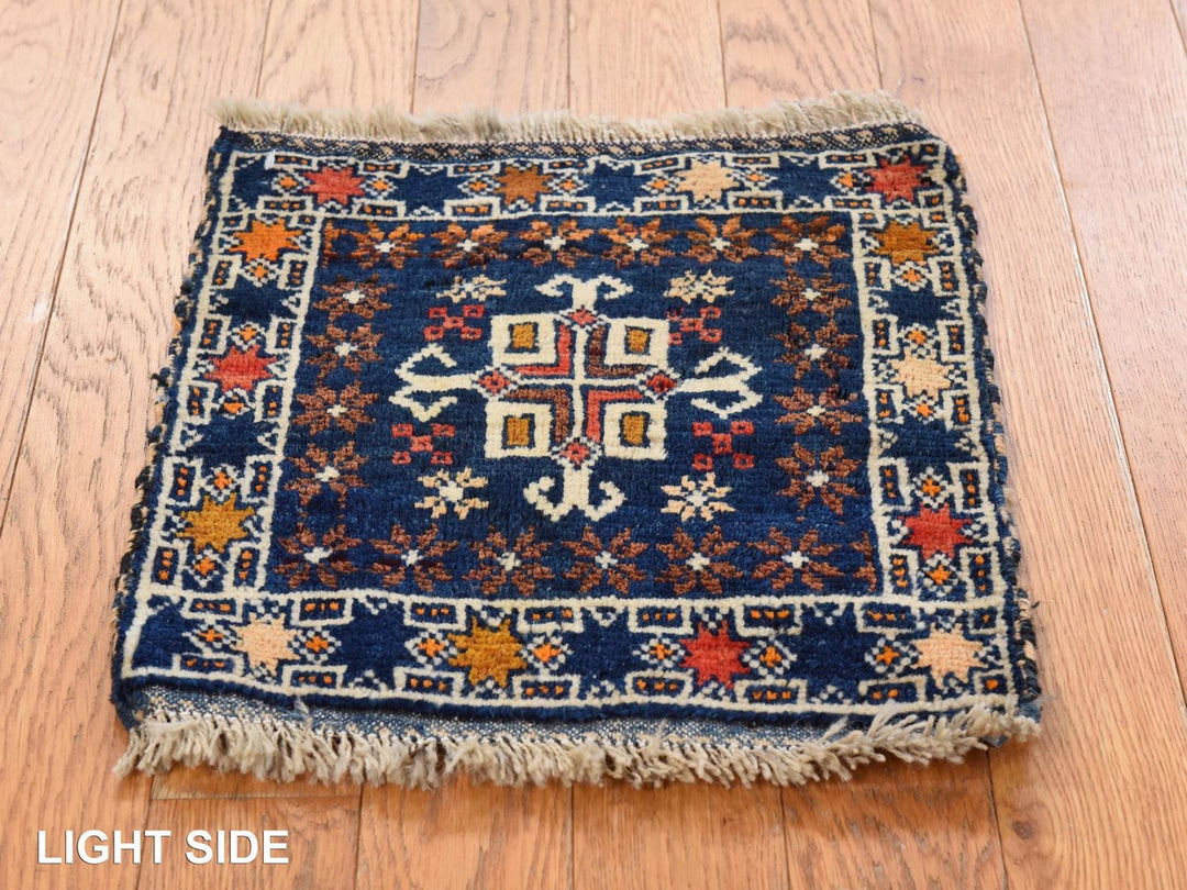 1'3" x 1'4" Vintage Hand Knotted Blue Wool Square Oriental Rug - MOA10278804