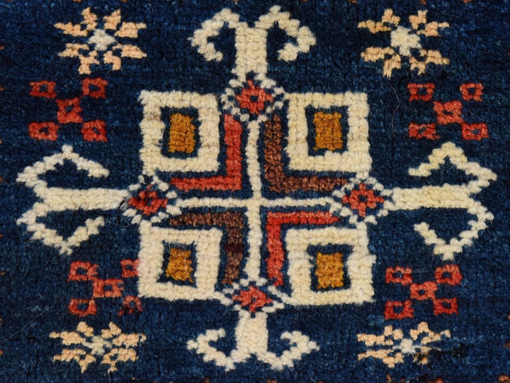 1'3" x 1'4" Vintage Hand Knotted Blue Wool Square Oriental Rug - MOA10278804