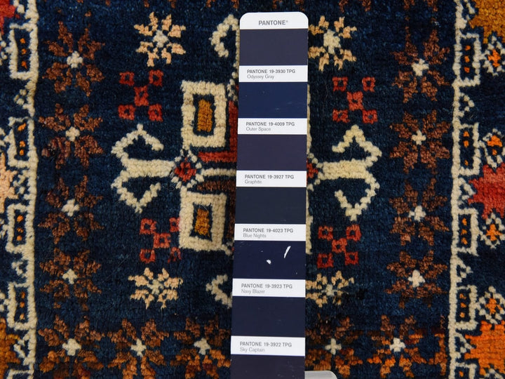 1'3" x 1'4" Vintage Hand Knotted Blue Wool Square Oriental Rug - MOA10278804