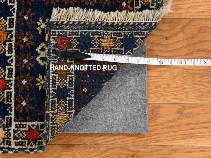 1'3" x 1'4" Vintage Hand Knotted Blue Wool Square Oriental Rug - MOA10278804
