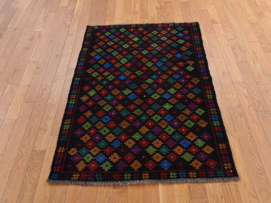 3'5" x 5'0" New Hand Knotted Black Wool Rectangle Oriental Rug - MOA10278806
