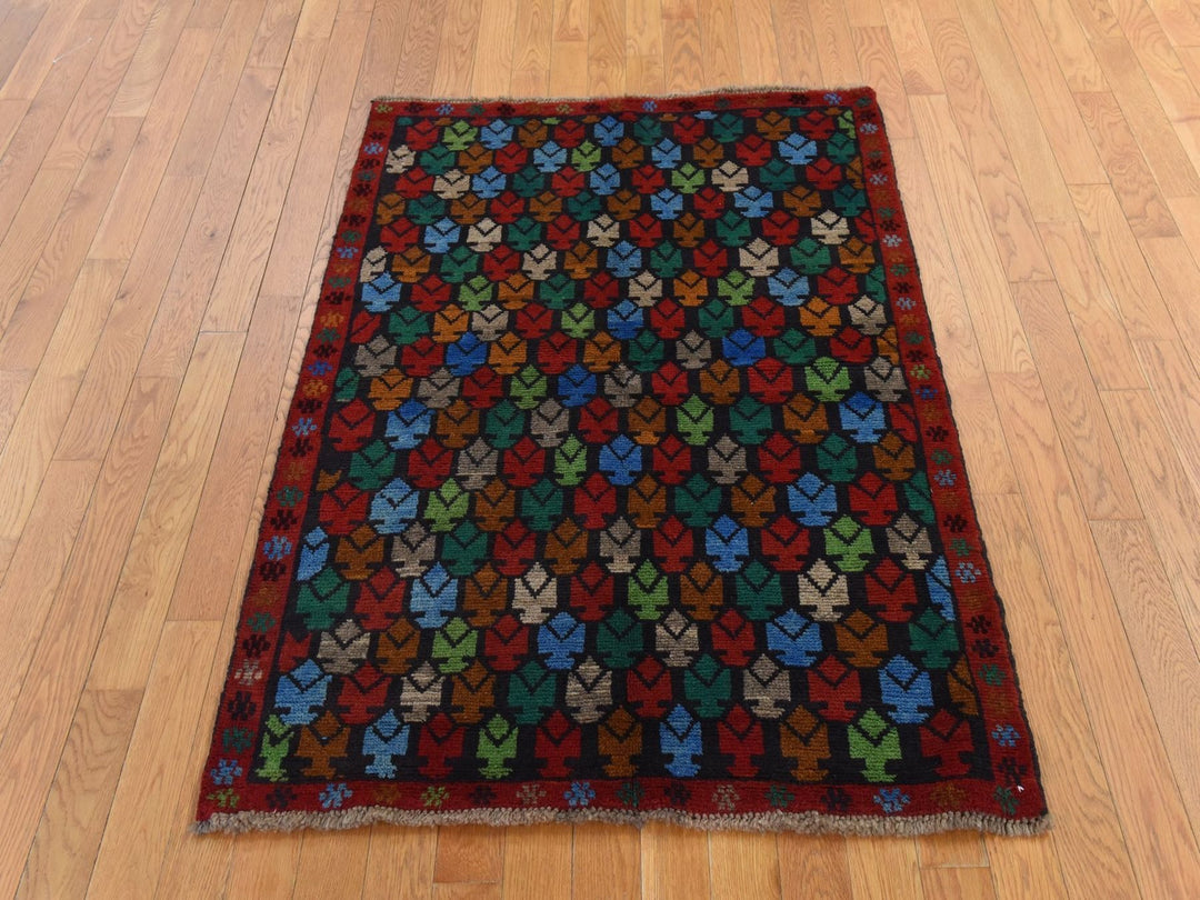 3'5" x 4'8" New Hand Knotted Black Wool Rectangle Oriental Rug - MOA10278807