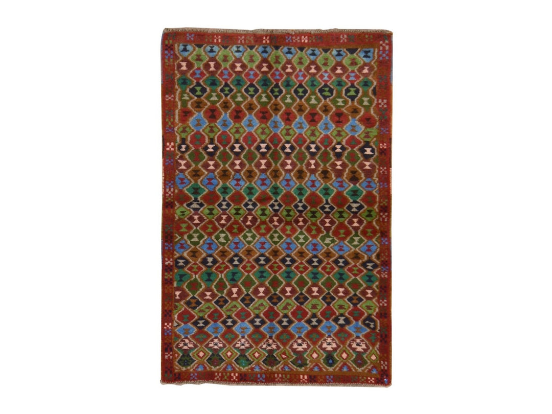 3'3" x 5'0" New Hand Knotted Red Wool Rectangle Oriental Rug - MOA10278814
